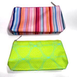 NEW Clinique Makeup Bags, Set of 2, Rainbow Stripe and Lime Geometric Patterns